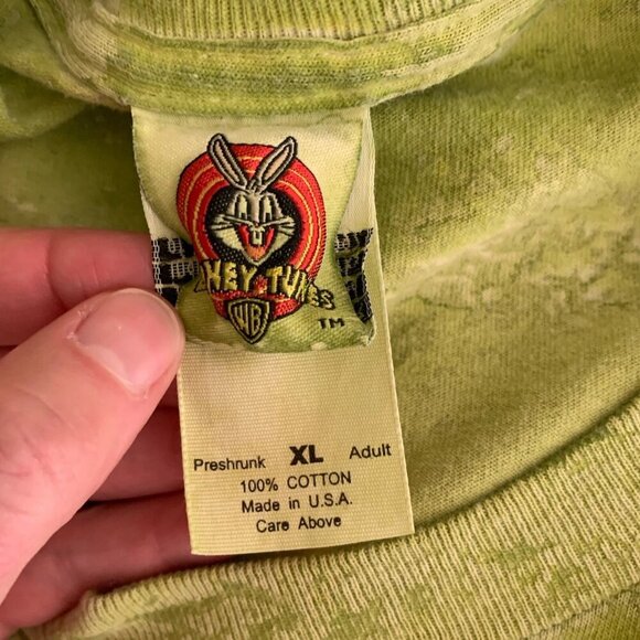 Tweety Bird Looney Tunes 90s T-shirt Acid Wash Green Men's XL Made USA - Picture 8 of 10